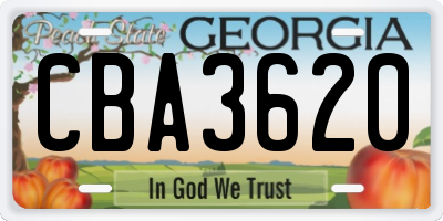 GA license plate CBA3620