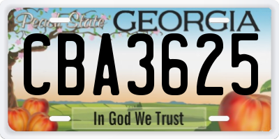 GA license plate CBA3625