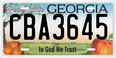 GA license plate CBA3645
