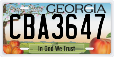 GA license plate CBA3647