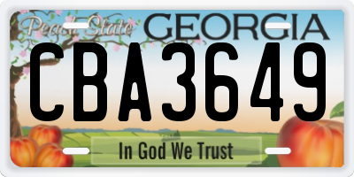 GA license plate CBA3649