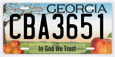 GA license plate CBA3651