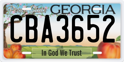 GA license plate CBA3652