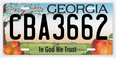 GA license plate CBA3662
