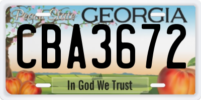 GA license plate CBA3672