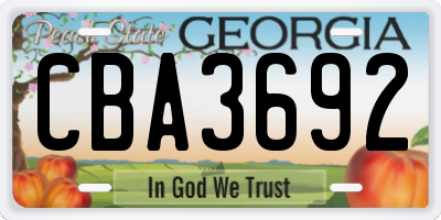 GA license plate CBA3692