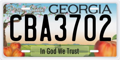 GA license plate CBA3702