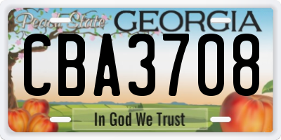 GA license plate CBA3708