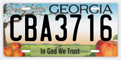 GA license plate CBA3716