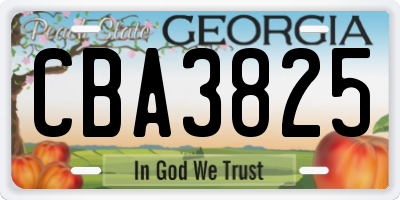 GA license plate CBA3825