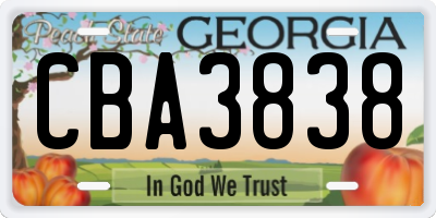 GA license plate CBA3838