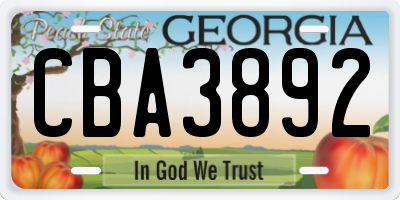 GA license plate CBA3892