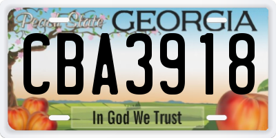 GA license plate CBA3918
