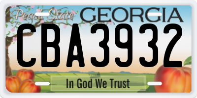 GA license plate CBA3932