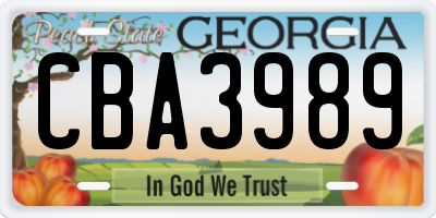 GA license plate CBA3989