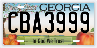 GA license plate CBA3999