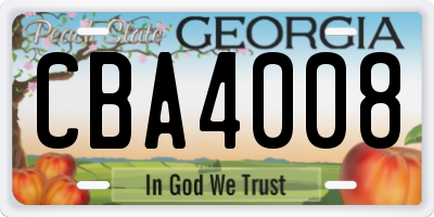 GA license plate CBA4008