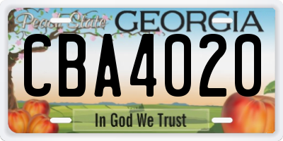 GA license plate CBA4020