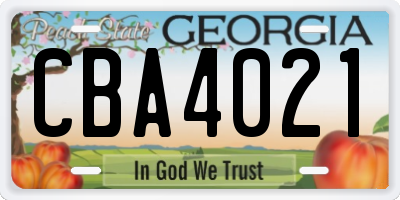 GA license plate CBA4021