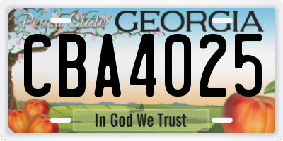 GA license plate CBA4025
