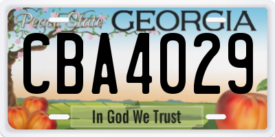 GA license plate CBA4029