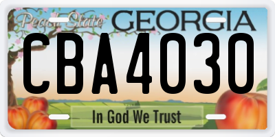 GA license plate CBA4030