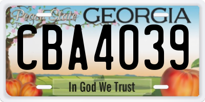 GA license plate CBA4039