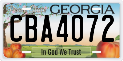 GA license plate CBA4072