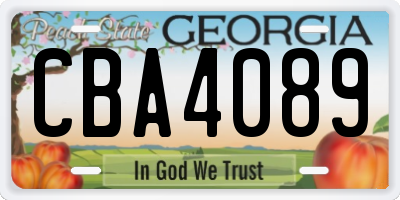 GA license plate CBA4089