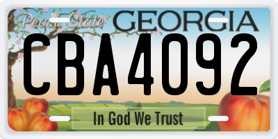 GA license plate CBA4092