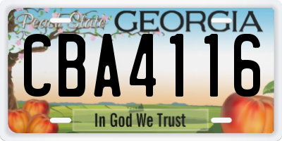 GA license plate CBA4116