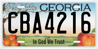 GA license plate CBA4216