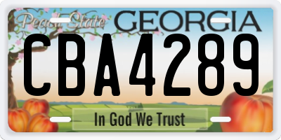 GA license plate CBA4289