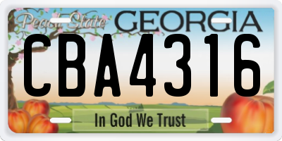 GA license plate CBA4316