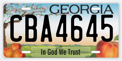 GA license plate CBA4645