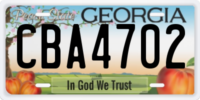 GA license plate CBA4702