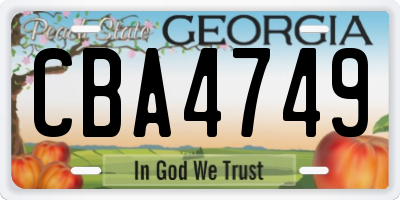 GA license plate CBA4749