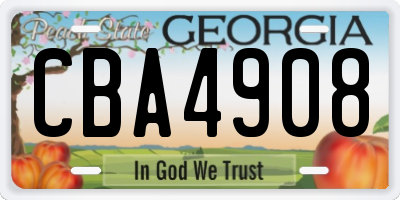GA license plate CBA4908