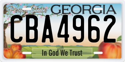 GA license plate CBA4962