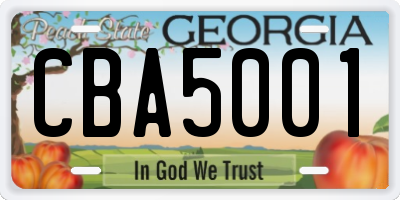 GA license plate CBA5001