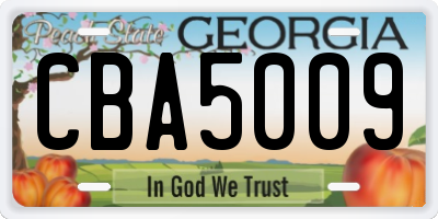 GA license plate CBA5009