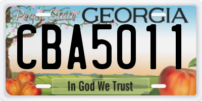 GA license plate CBA5011