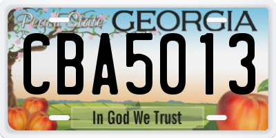 GA license plate CBA5013
