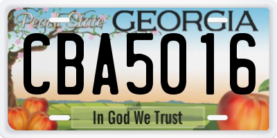 GA license plate CBA5016