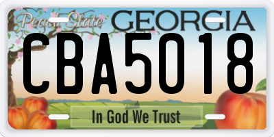 GA license plate CBA5018