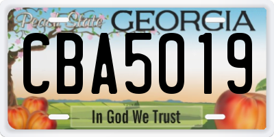 GA license plate CBA5019