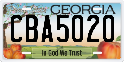 GA license plate CBA5020