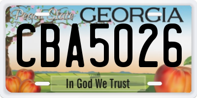 GA license plate CBA5026