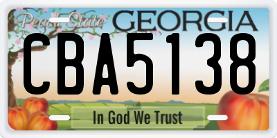 GA license plate CBA5138