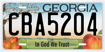 GA license plate CBA5204